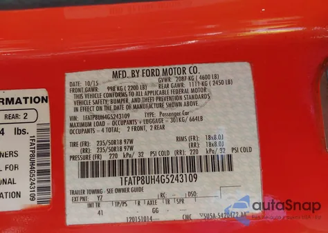 2016 Ford Mustang Ecoboost Premium из США, поврежденный, VIN 1FATP8UH4G5243109